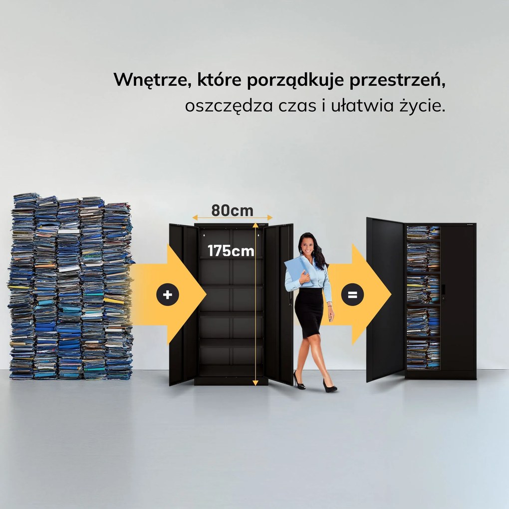 Szafa metalowa biurowa czarna JAN Compact 1750 x 800 x 400 mm