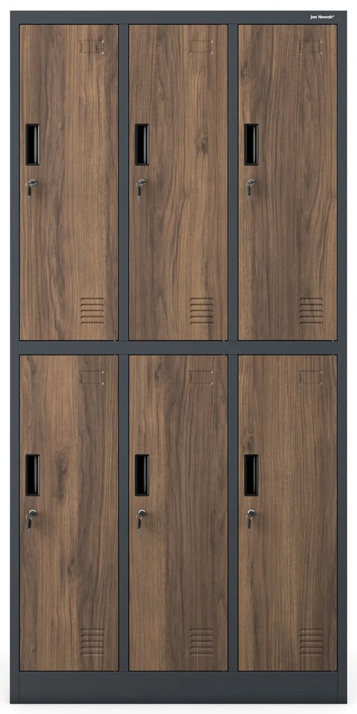 Szafa socjalna 6-drzwiowa IGOR, 900 x 1850 x 450 mm, Eco Design: antracytowa/ orzech
