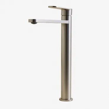 Mosiężna Bateria Umywalkowa Alameda Szczotkowana Szarość & ↑30 Cm - Sklum