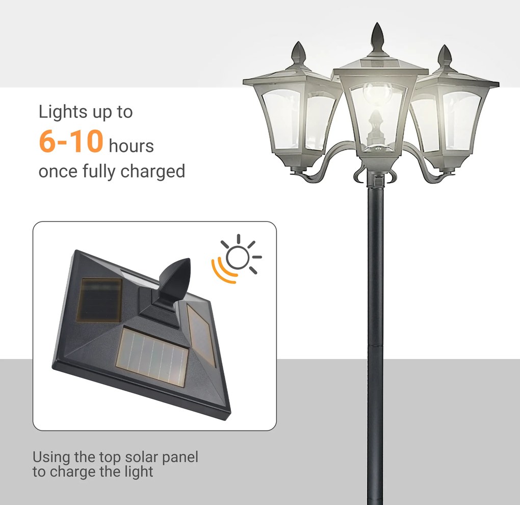 Outsunny latarnia ogrodowa solarna LED czarna stal nierdzewna wodoodporna IP44 oświetlenie zewnętrzne 1825cm | Aosom PL
