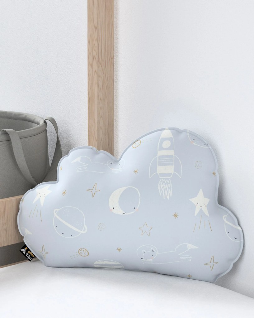 Poduszka Soft Cloud kolor niebieski tkanina wzorzysta