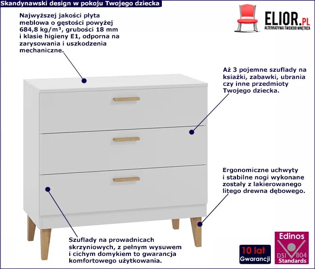 Matowa komoda dziecięca drewniane nóżki R7-P12