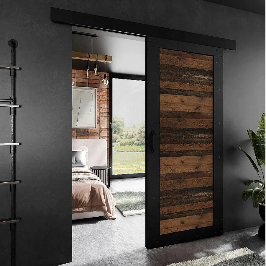 Drzwi przesuwne PALADIO 2 z maskownicą czarne i old style 70