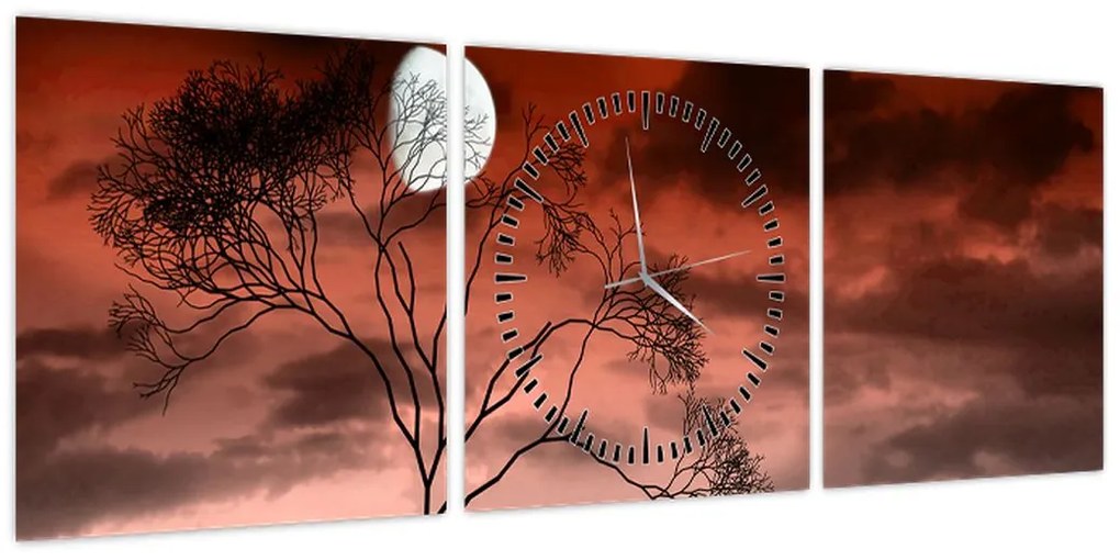 Obraz - Księżyc oświetlający noc (z zegarem) (90x30 cm)