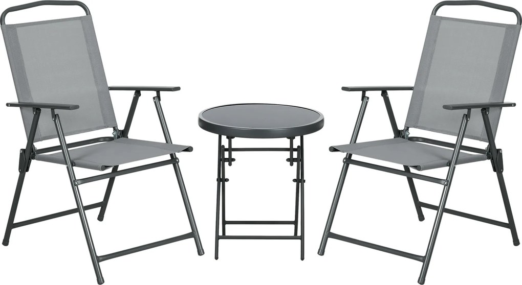 Outsunny Zestaw mebli bistro na zewnatrz, Zestaw bistro ogrodowy Składany zestaw bistro, 53,5 cm x 64 cm x 93 cm, Jasnoszary