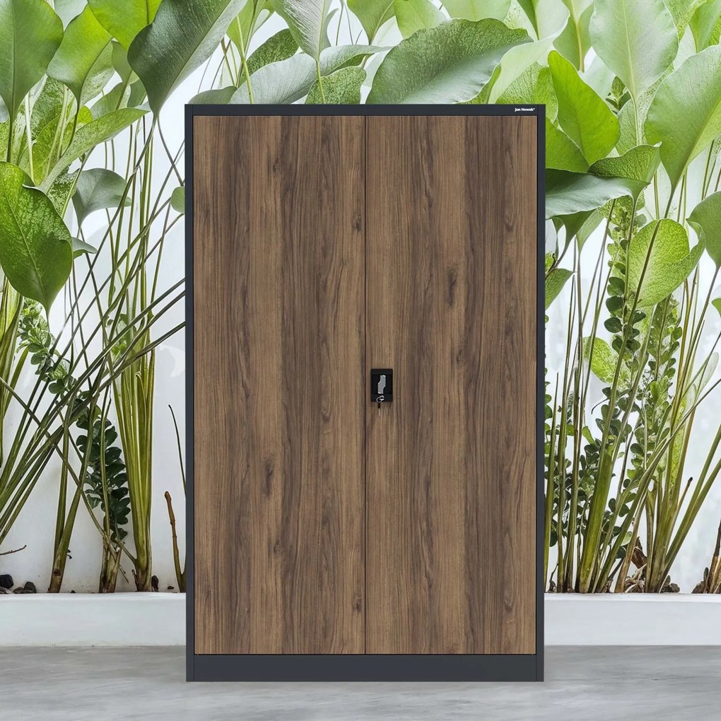 Szafa biurowa na akta szeroka Eco Design Jan II, 115x40x185 cm, antracyt/orzech