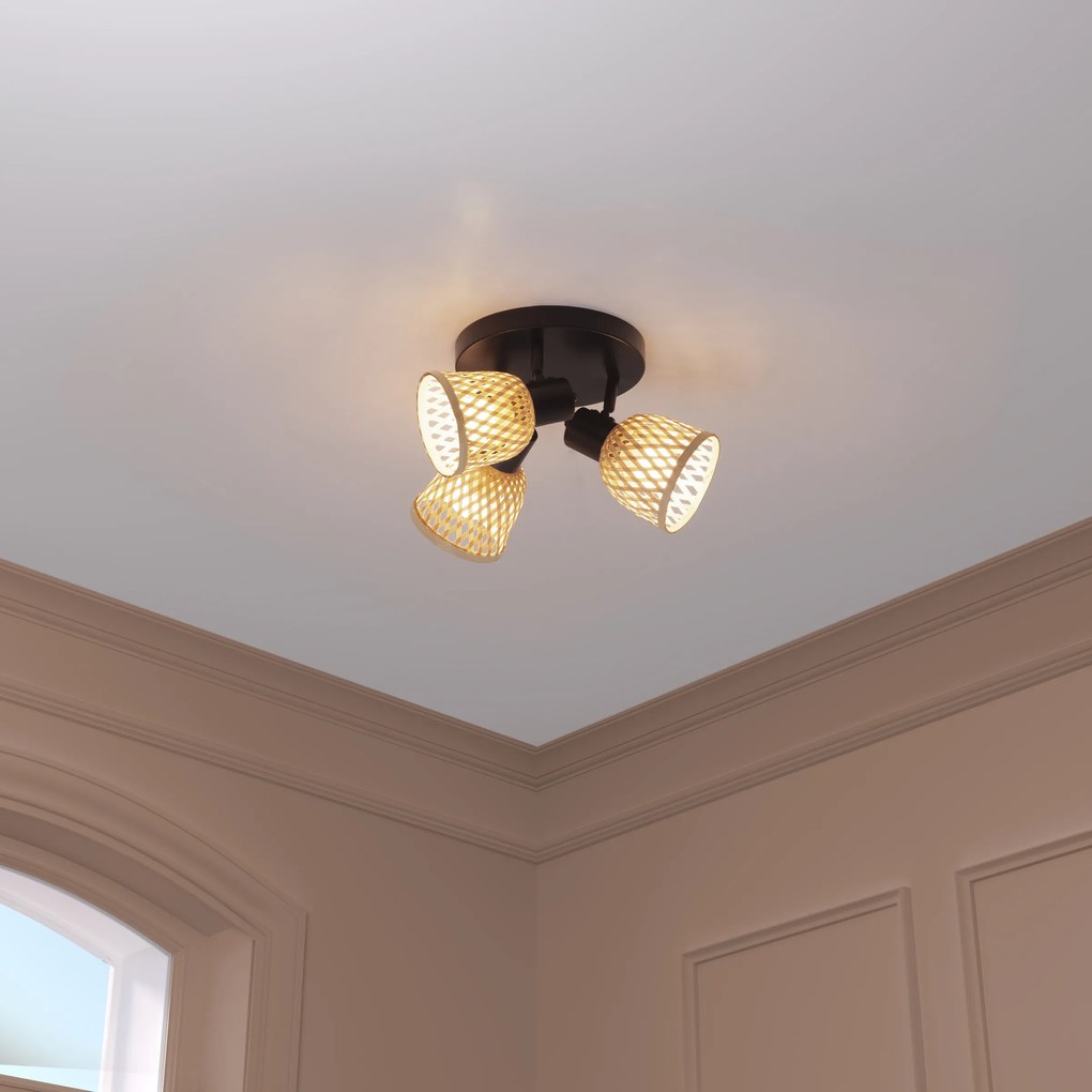 Lampy sufitowe LIO 3 klosze z plecionego bambusa, 3 x Ø 25 cm