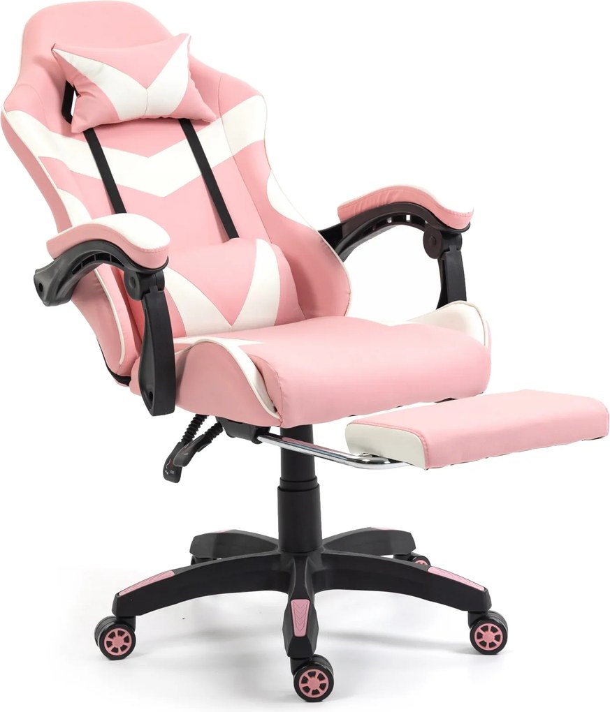 Fotel gamingowy z podnóżkiem Raxor, kolor różowo-biały