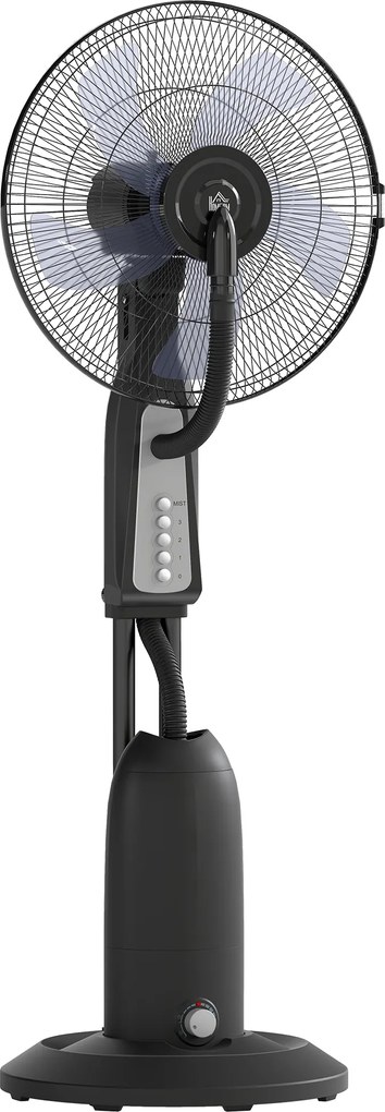 HOMCOM Wentylator z funkcją rozpylania mgiełki, zbiornik 3L, obrotowy o 75 stopni, 3 prędkości, mobilny, 125 cm, Czarny