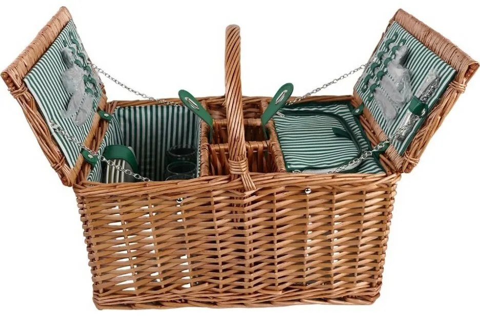 Arôme Kosz piknikowy dla 4 osób Zielone paski, 48 x 33 x 25 cm
