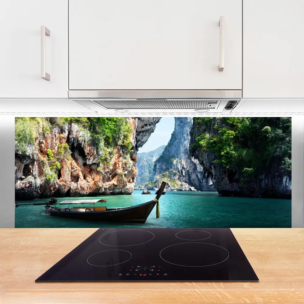 Szkło Ozdobne do Kuchni Samotna Łódź Nad Jeziorem