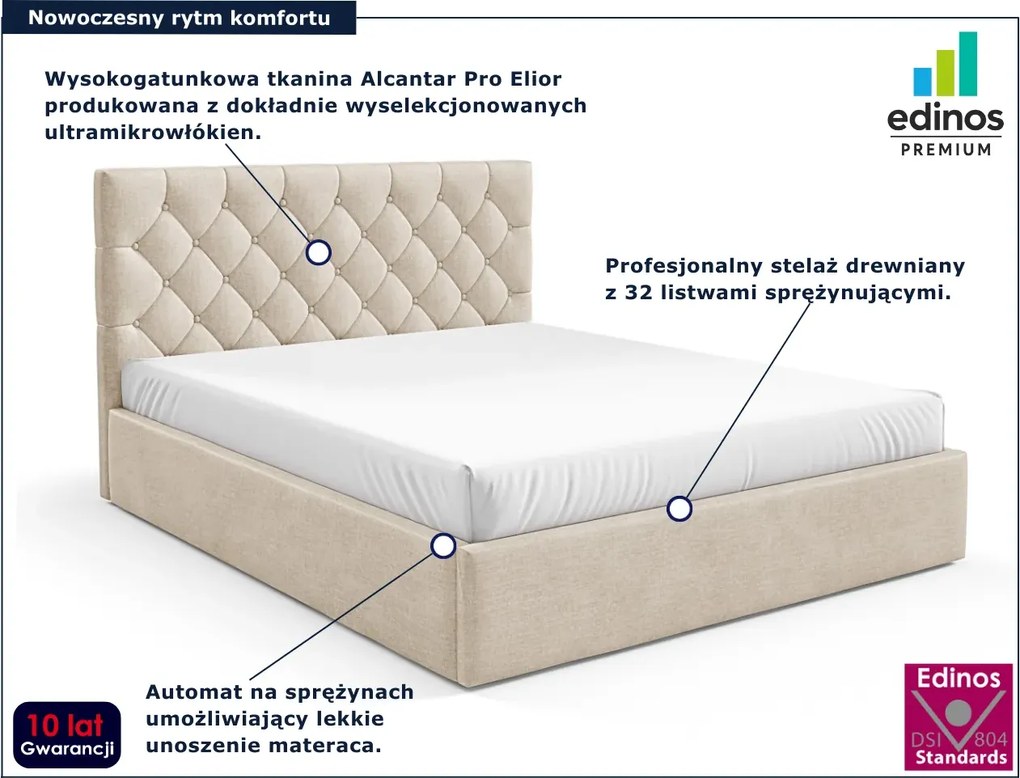 Beżowe łóżko z pikowanym zagłókiem 3 rozmiary H7-G28