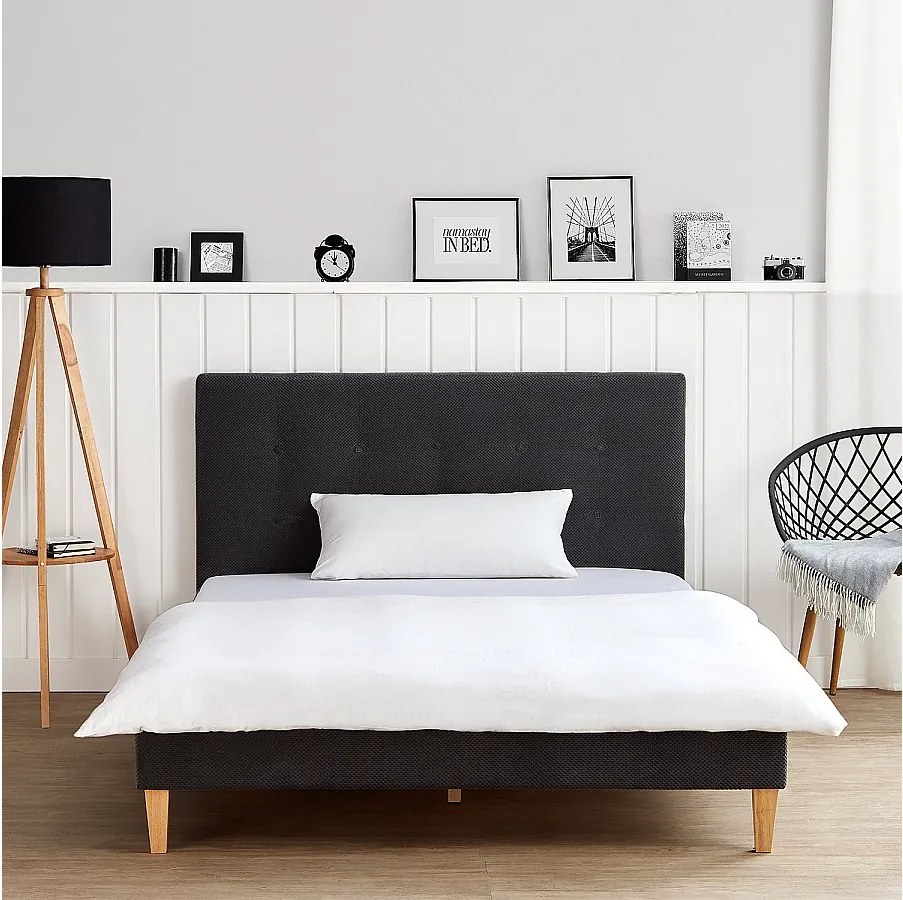 Łóżko 140x200 cm, tapicerowane aksamitem w kolorze antracytowym