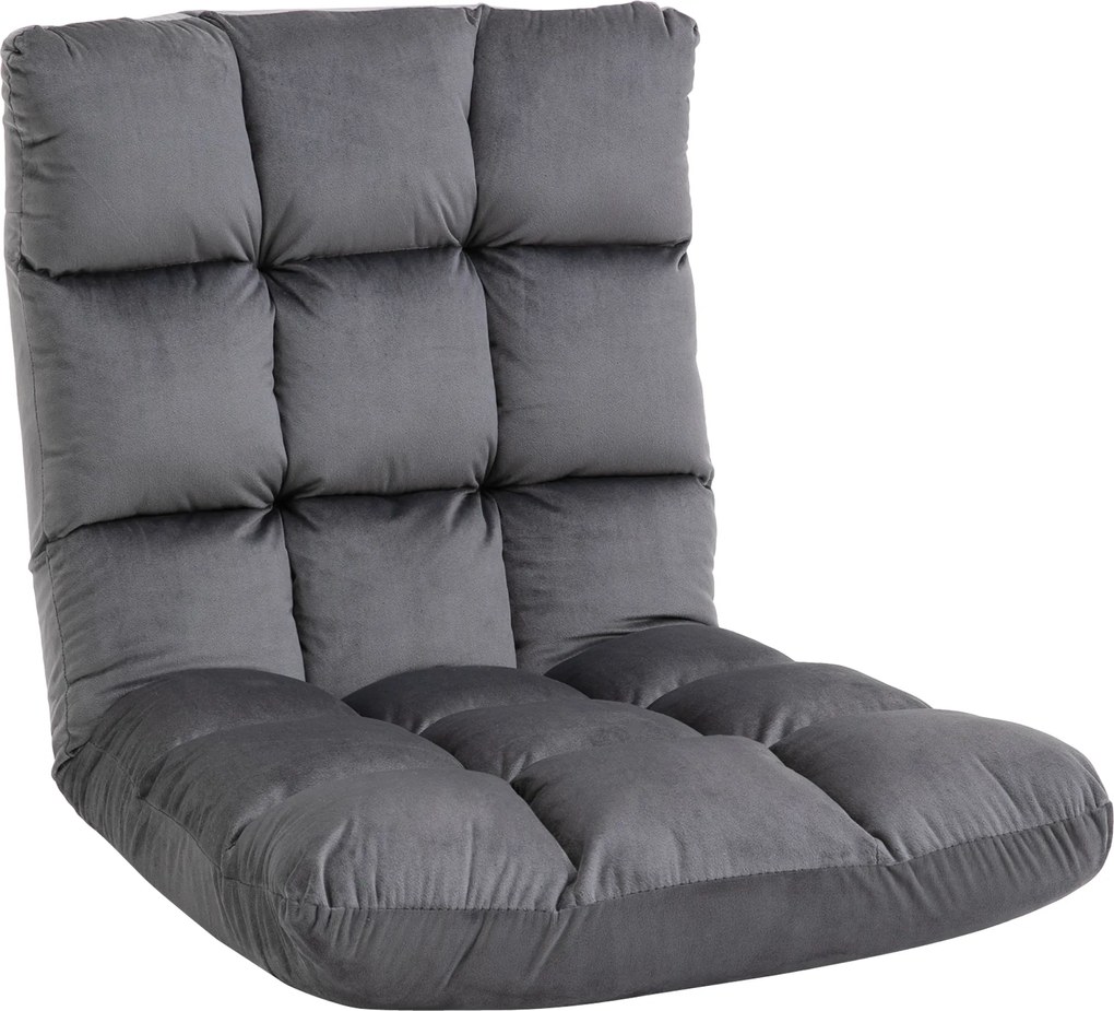 HOMCOM Fotel Materac Gościnny Welurowy Regulowane Oparcie Szary 55x71x53 5 cm Komfort i Styl | Aosom PL