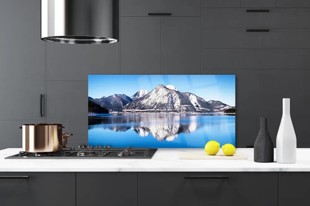 Dekor Szklany do Kuchni Błękitne Jezioro Wśród Szczytów