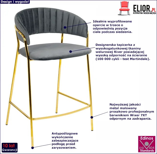 Szary tapicerowany hoker welurowy glamour - Olva 4X