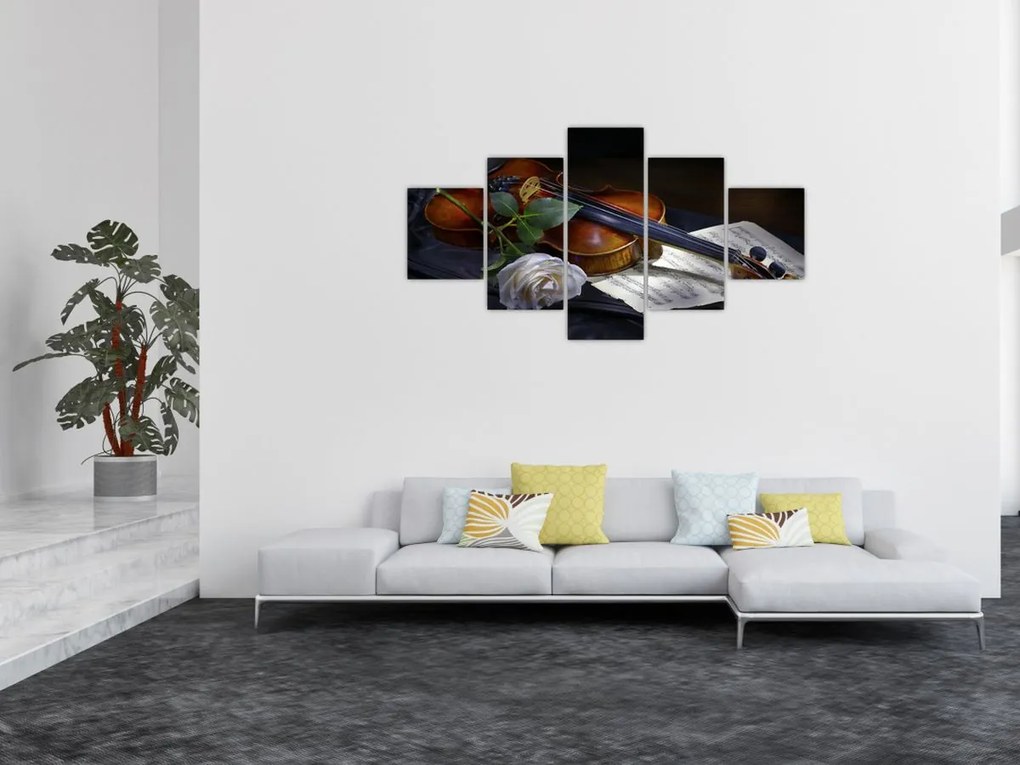Obraz - Róże i skrzypce (125x70 cm)