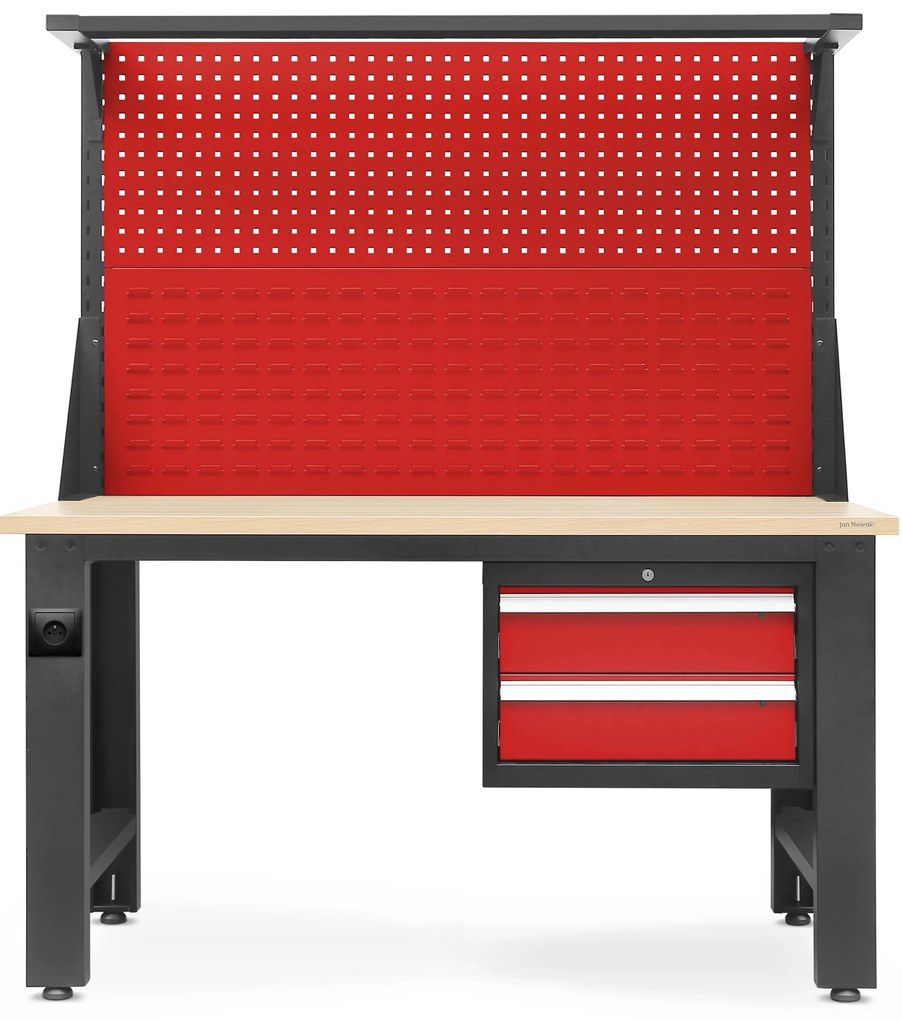 Biurko warsztatowe LOGAN, 1500 x 1700 x 750 mm, antracytowo-czerwone
