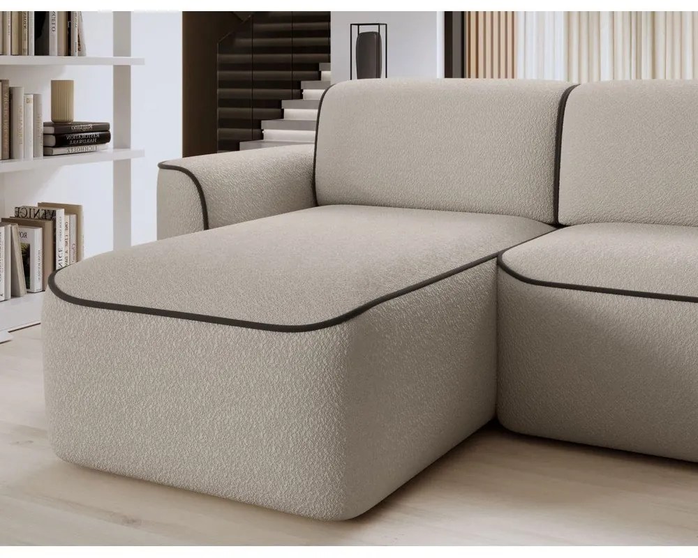 Beżowy narożnik z materiału bouclé (lewostronny/z szezlongiem) Ume – ELTAP
