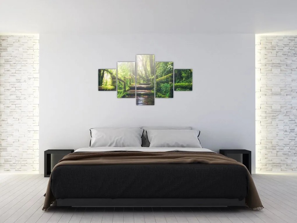 Obraz - drewniane schody w lesie (125x70 cm)