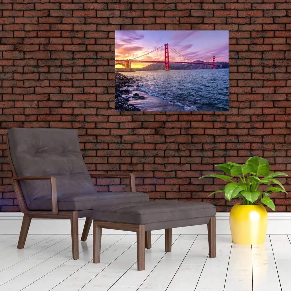 Obraz mostu z zachodem słońca (70x50 cm)