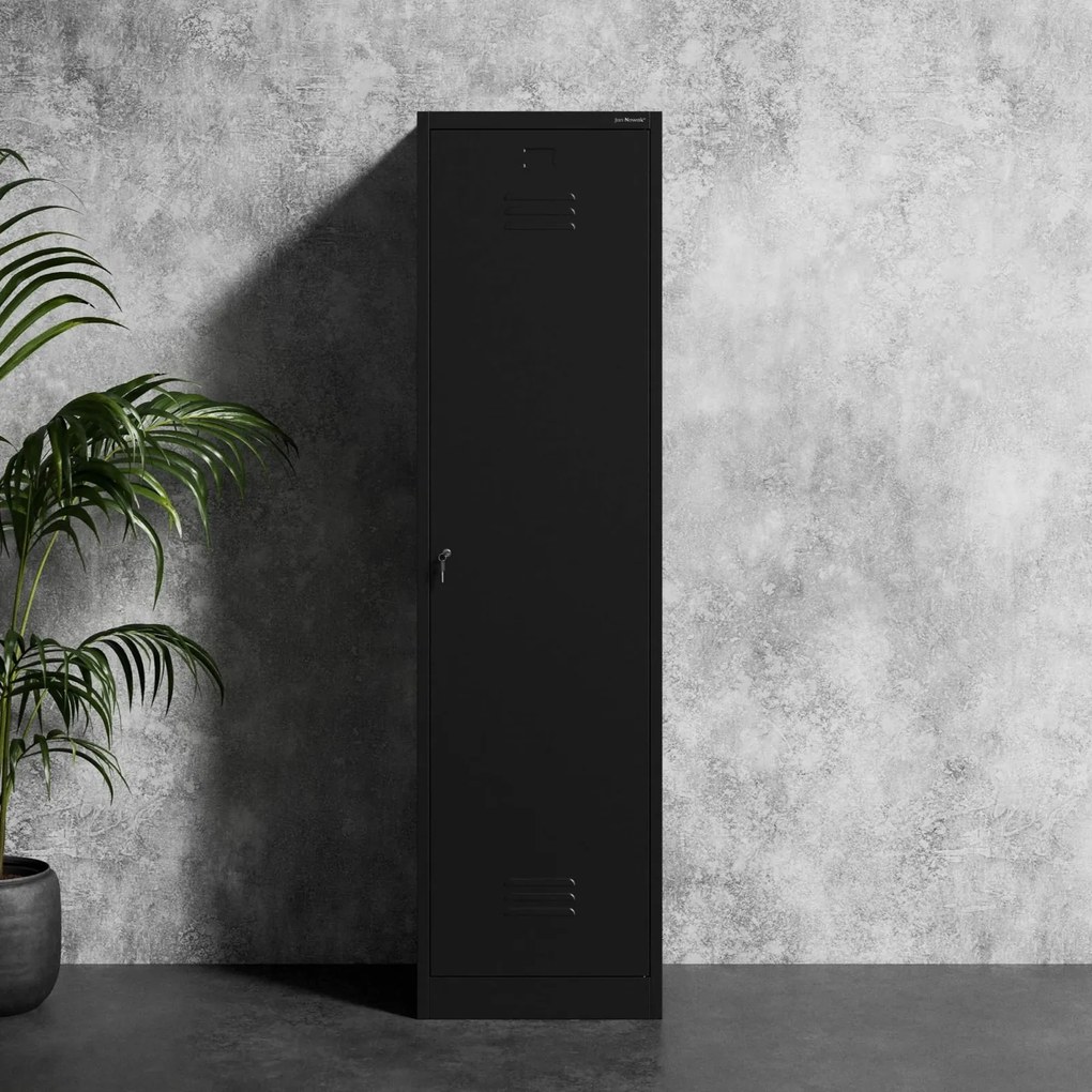 Metalowa szafa gospodarcza wąska Agnes 50x50x185 cm, czarna