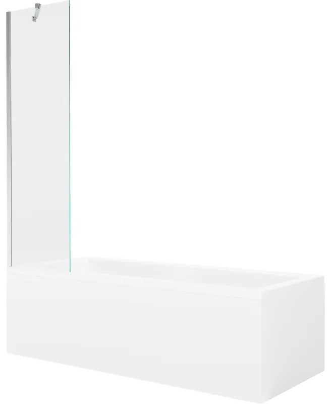 Mexen Cubik wanna prostokątna 150 x 70 cm z obudową i parawanem 1-skrzydłowym 50 cm, transparent, chrom - 550315070X9505000001