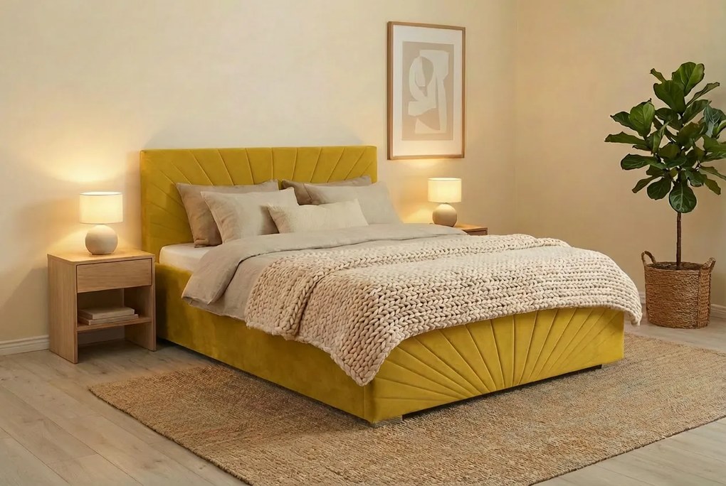 Łóżko OLEG 160x200 cm Żółty Bez materaca