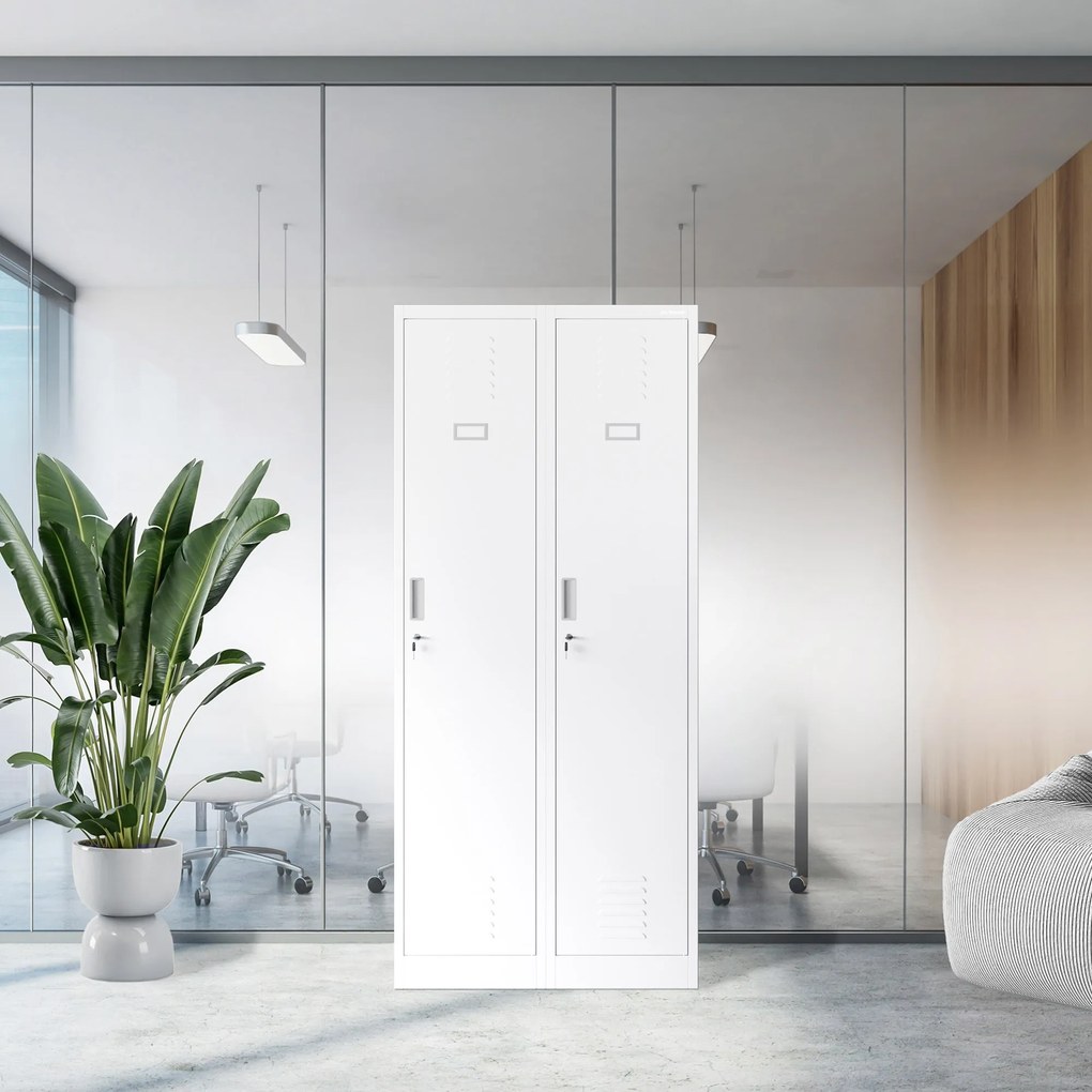 Szafka ubraniowa BHP biała: czterokomorowa KACPER, 800 x 1800 x 500 mm