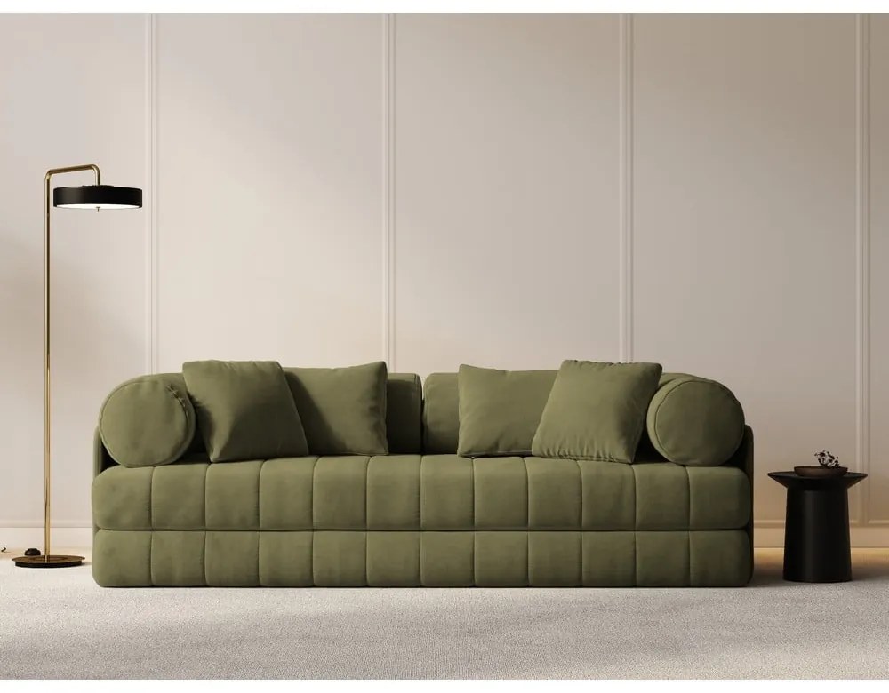 Zielona aksamitna rozkładana sofa 206 cm Kemi – Cosmopolitan Design