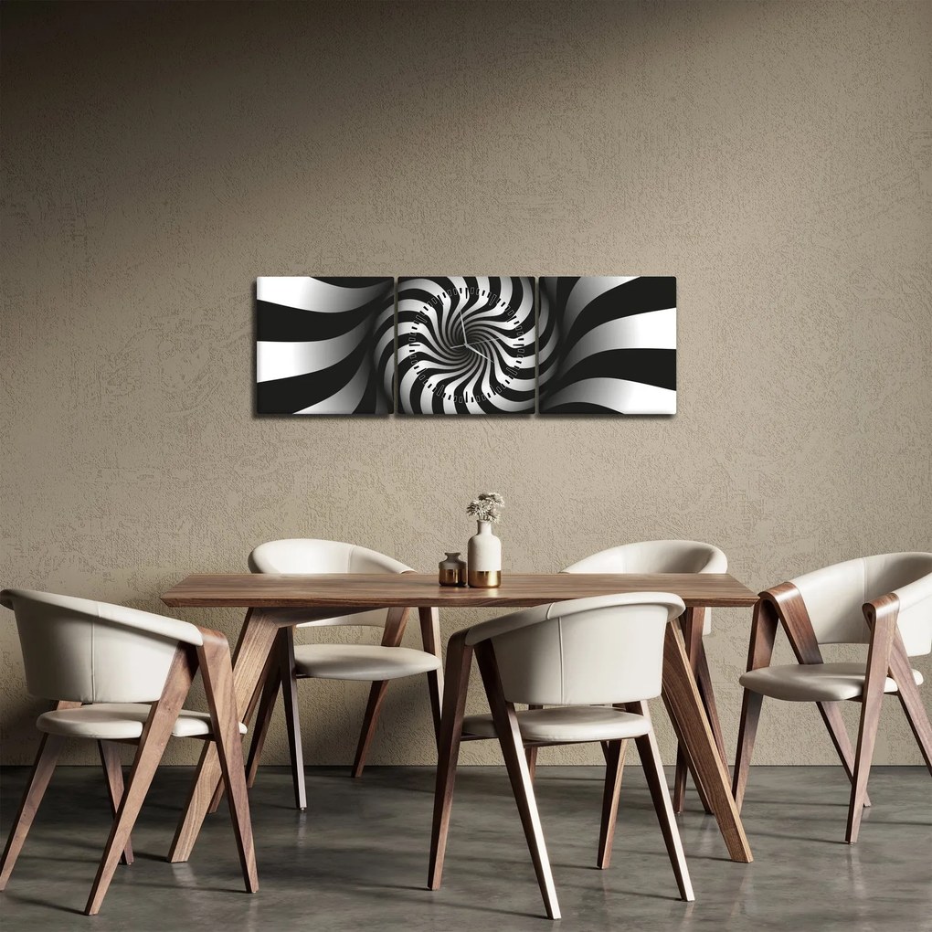 Abstrakcyjny obraz czarno - białej spirali (z zegarem) (90x30 cm)