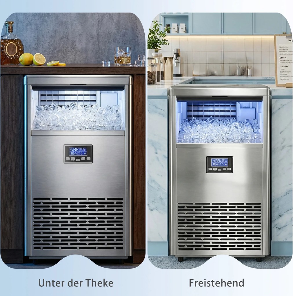 HOMCOM Komercyjna Maszyna do Lodu 45 kg/24H, Stal Nierdzewna, 15 kg Pojemności, Funkcja Samoczyszczenia, Srebrna | Aosom PL