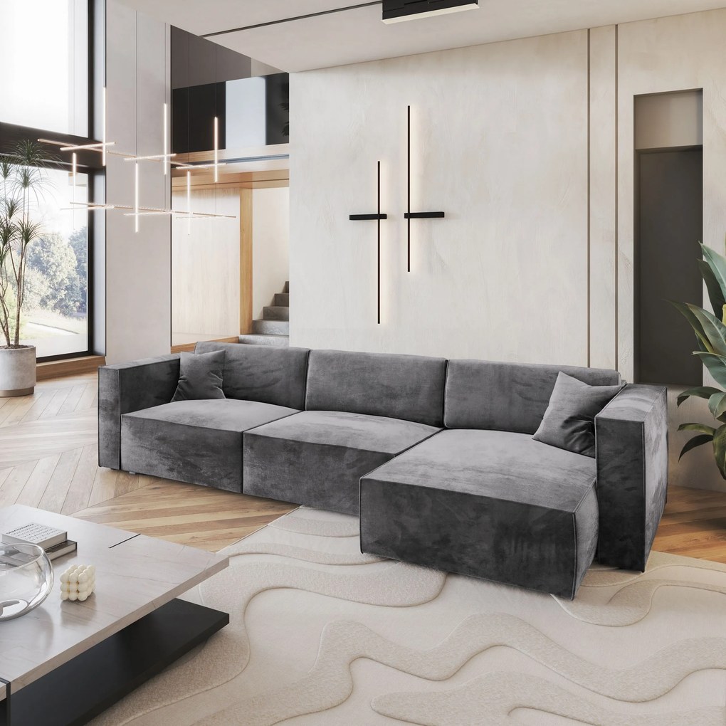 Masseno Narożnik TOLMO z funkcją spania i pojemnikiem na pościel Narozniki L, Rozkładana sofa - Szary, MONOLITH 85