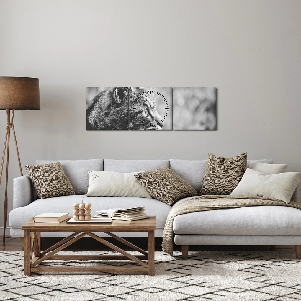Obraz - Kot (z zegarem) (90x30 cm)