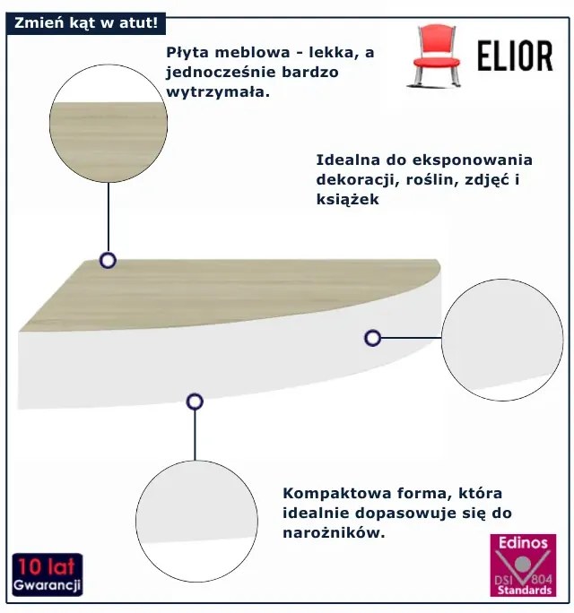 Narożna półka ścienna dąb + biel H4-K80