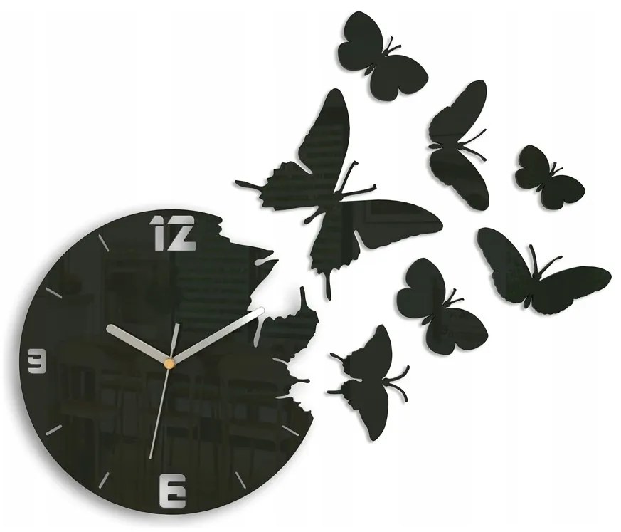 Zegar ścienny nowoczesny do salonu lub sypialni akrylowy brązowy z motylami