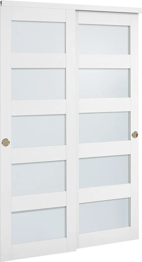 Drzwi Przesuwne SucceBuy do Szafy 121,9 x 203,2 cm, Podwójne Drzwi do Szaf w Szkle Matowym z 5 Panelami, z Kompletem Okuć i Szyną Podłogową