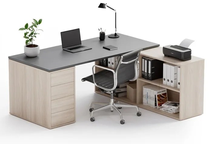 Biurko z przestrzenią do przechowywania BLOCK B04, dąb naturalny/grafit