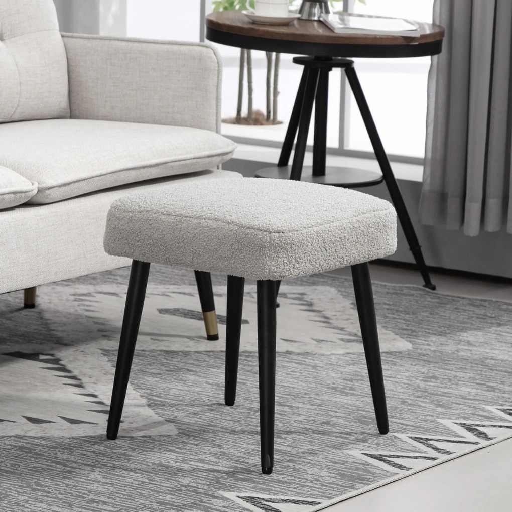 HOMCOM Stołek, Podnóżek, Siedzisko z Wypełnieniem, Wygląd Kaszmiru, Nogi Stalowe, 42 x 42 x 47 cm, Jasnoszary