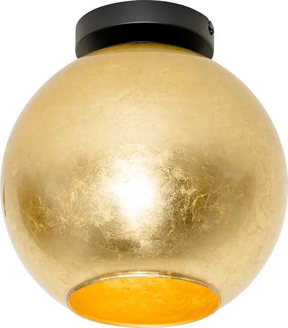 Designerska lampa sufitowa czarna ze złotym szkłem - Bert