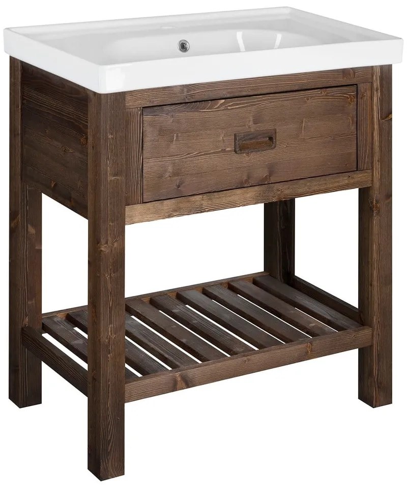 Brązowa szafka bez umywalki z litego drewna świerkowego 76x83 cm Brand – Sapho