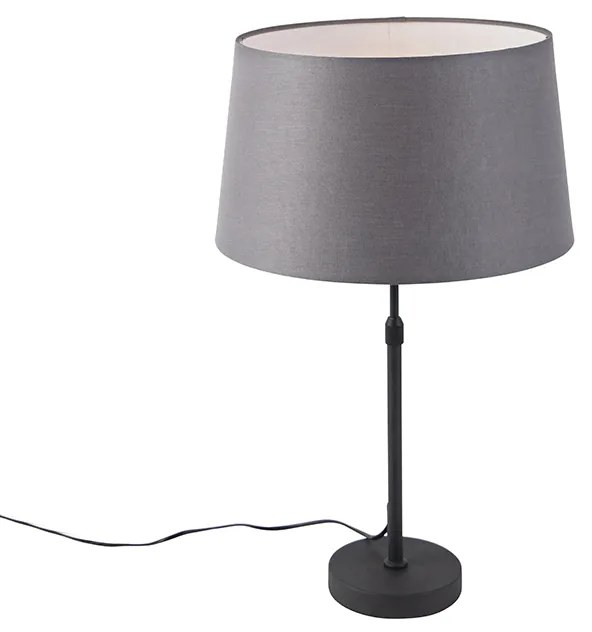 Lampa stołowa czarna z abażurem z lnu w kolorze szarym 35 cm regulowana - ParteWiejski/ Rustykalny / Vintage Oswietlenie wewnetrzne