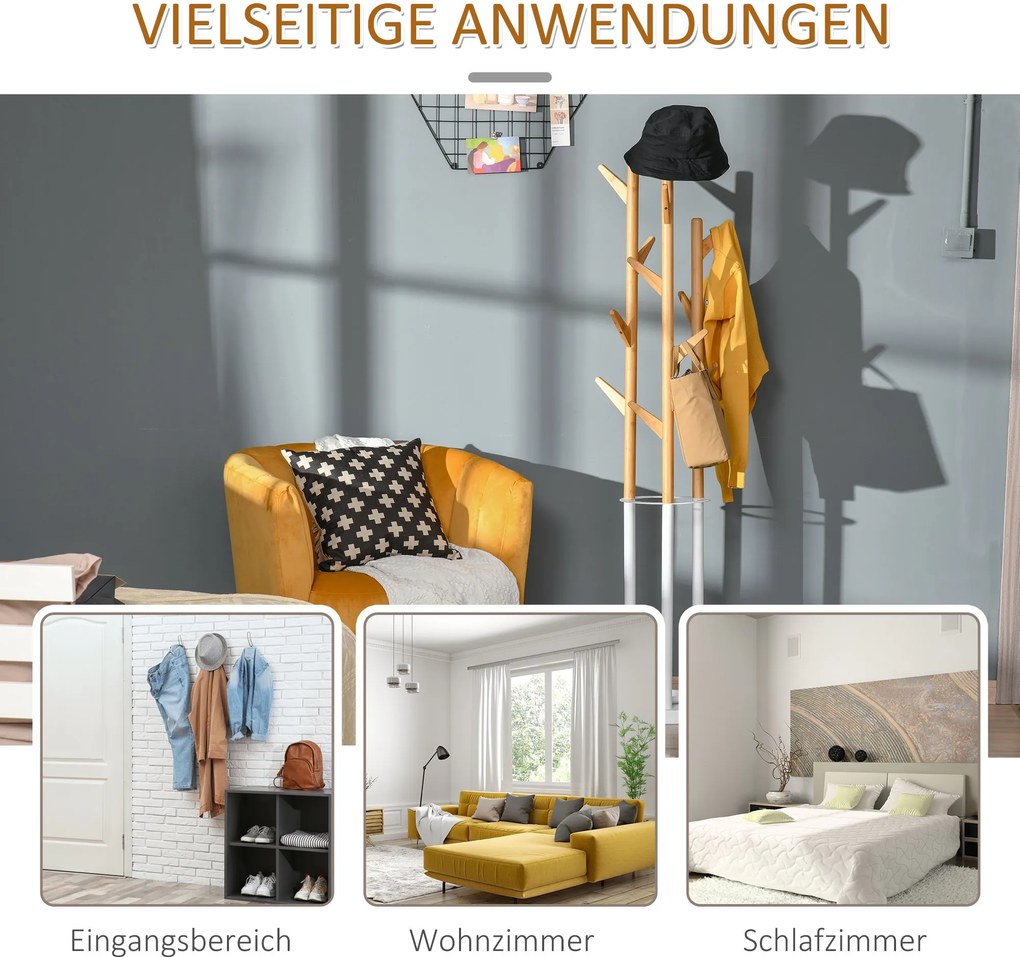 Homcom wieszak wolnostojący metalowy z naturalnym i białym wykończeniem 30.5x30.5x174.5cm | Aosom PL