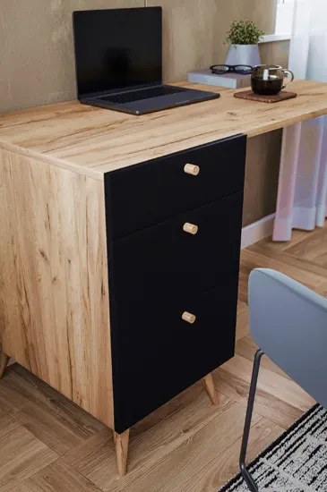 Biurko z szufladami w stylu skandynawskim dąb craft + czarny R6-P99