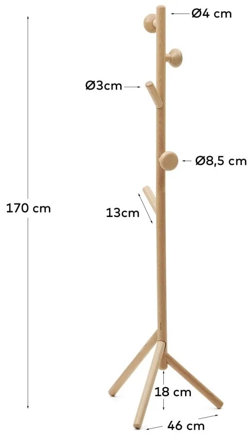 Wieszak z litego drewna bukowego w naturalnym kolorze 46x170 cm Nadue – Kave Home