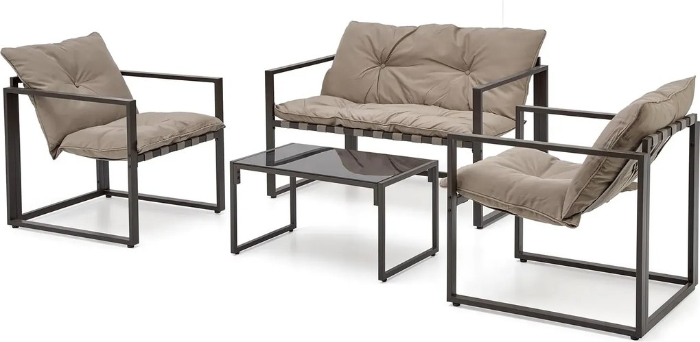 Beżowy zestaw ogrodowy sofa + 2 fotele + ława C8-W03