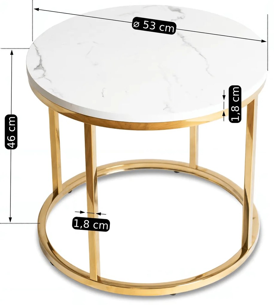 Stolik Kawowy CLIFF 53 cm Biały Marmur/Złoty Nowoczesny Glamour