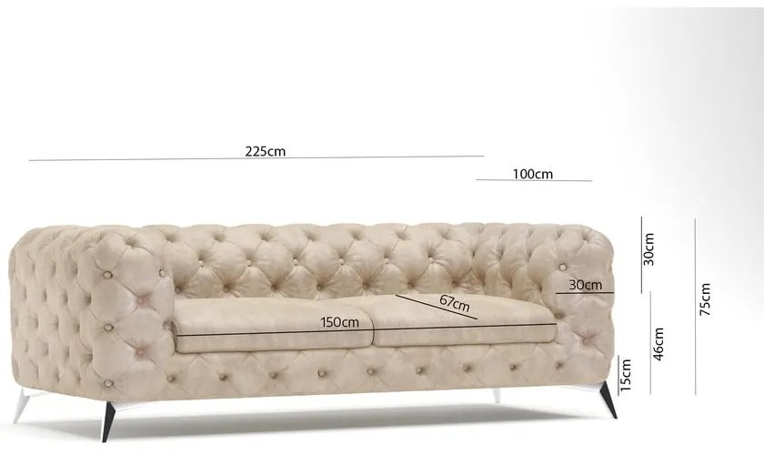 Beżowa aksamitna sofa 225 cm Chelsea – Ropez