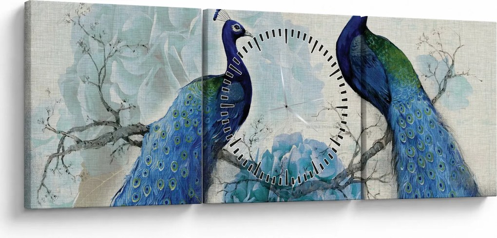 Obraz - Pawie tekstury (z zegarem) (90x30 cm)