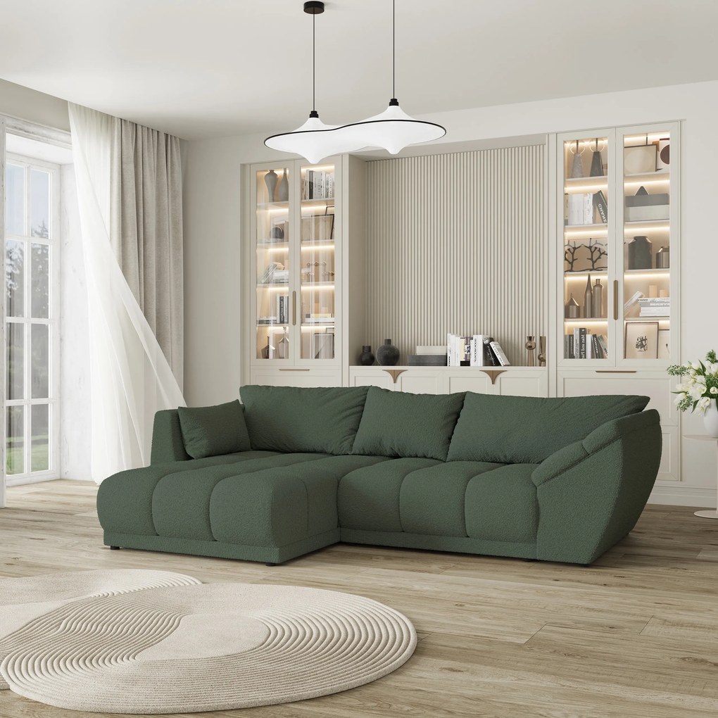 Masseno Narożnik ORENTI z funkcją spania i pojemnikiem na pościel Narozniki L, Rozkładana sofa - Zielony, QUELLE 37